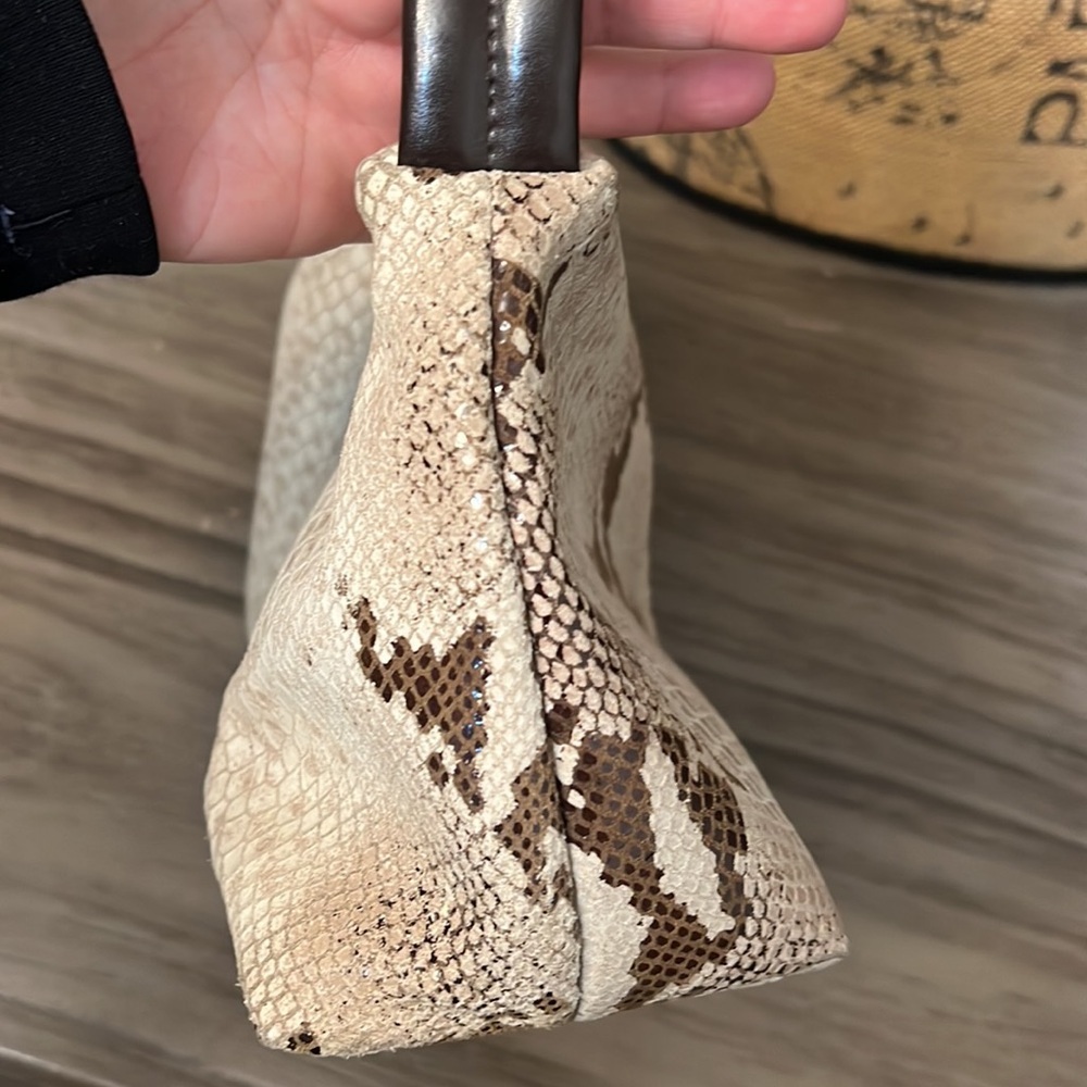 Snake-Print Shoulder Bag in Cream & Brown - Designer Style - Picture 15 of 16